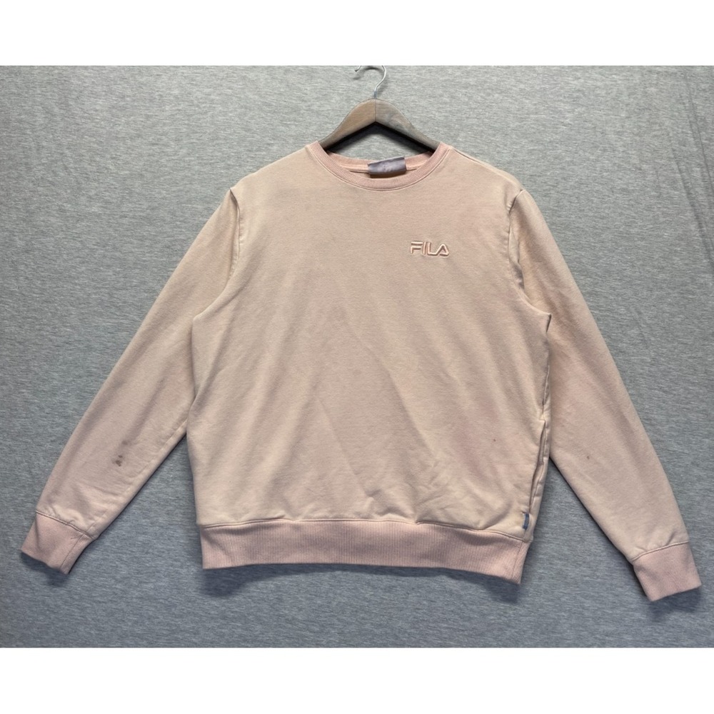 FILA Pullover Sweatshirt Womens M Pale Peach Cotton Embroidered Logo Ribbed Trim
